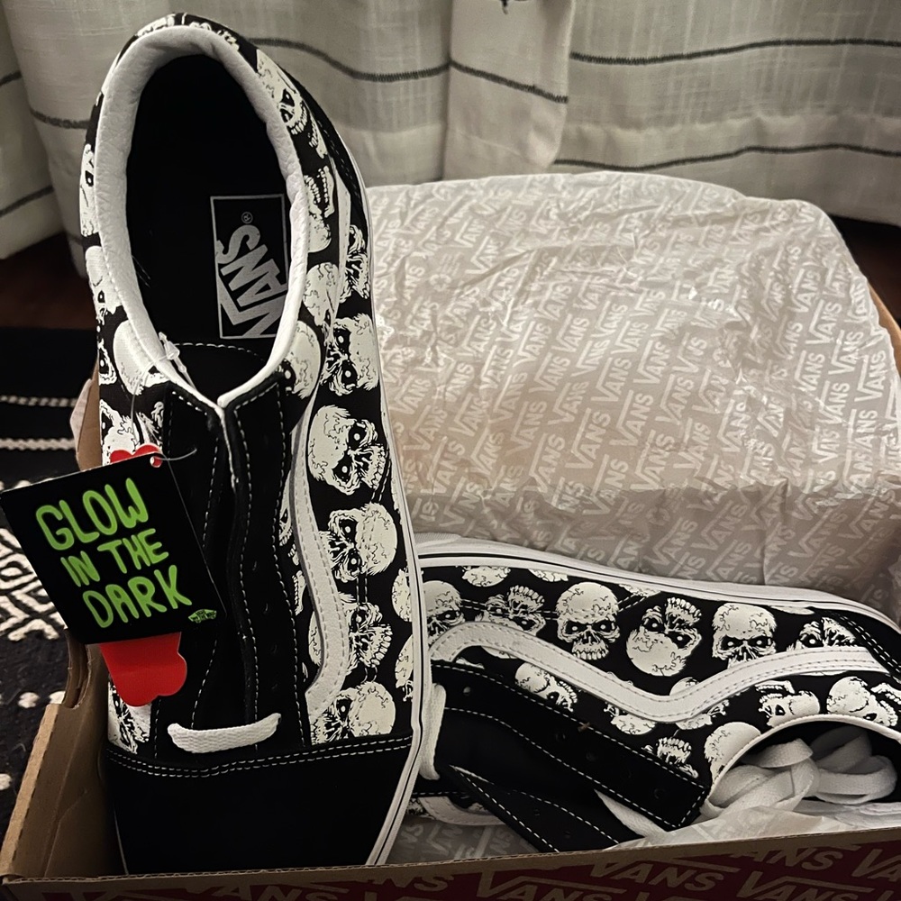 Vans, Black and White skull sneakers. New In Box